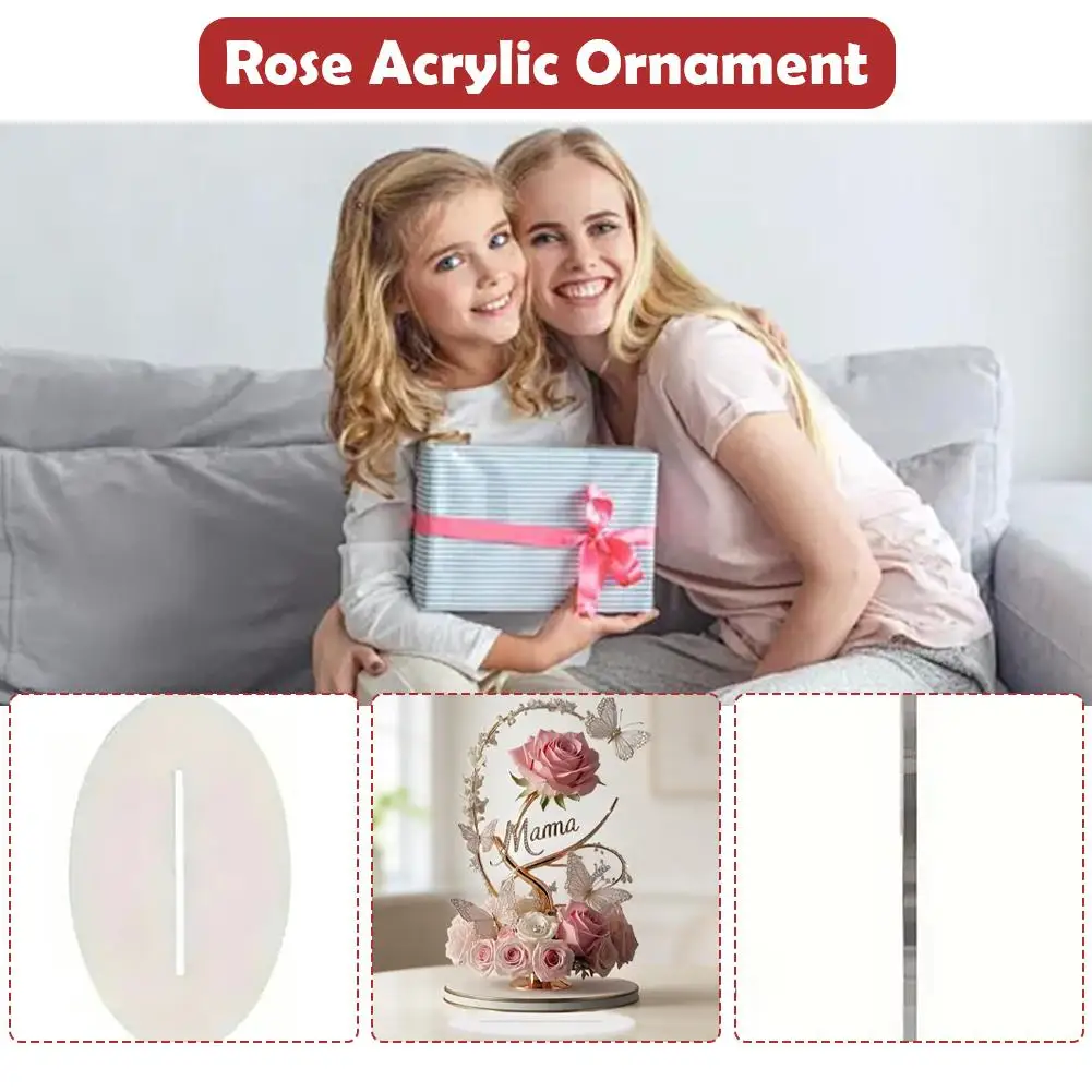 زخرفة أكريليك أنيقة باللون الأحمر الوردي ثنائية الأبعاد مع تفاصيل الفراشة هدية عيد الأم لطاولة غرفة المعيشة المنزلية زخرفة مزخرفة