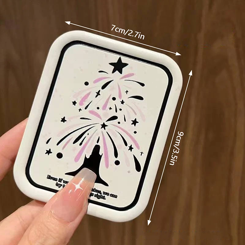 Cartoon Fireworks Pattern Flip-Top Folding Makeup Mirror Portable Pocket Mirror Rectangle Cosmetic Mirror With Comb For Women