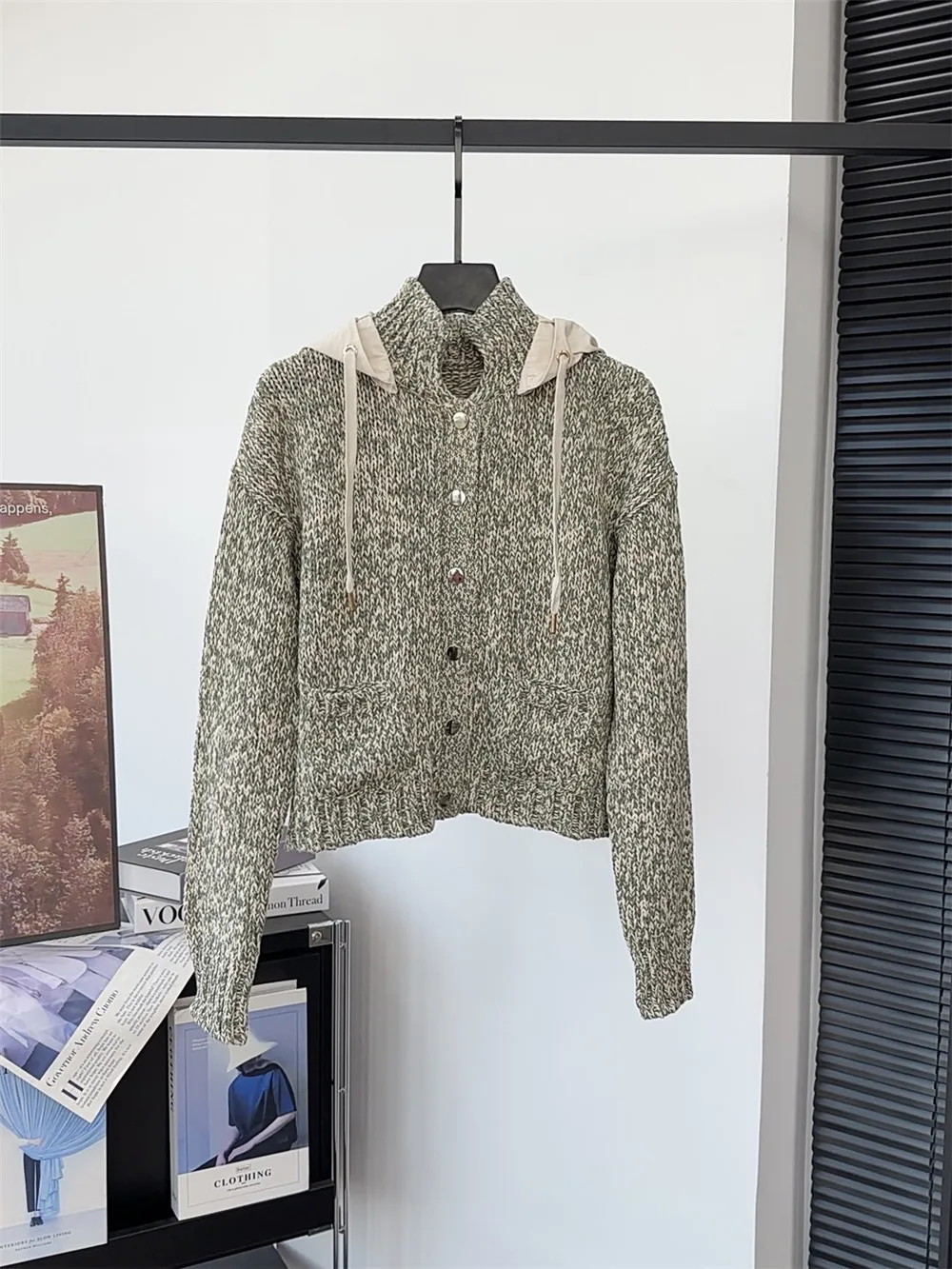 

Женский осенне-зимний новый продукт, повседневный вязаный кардиган со съемными лацканами и пуговицами, двойным карманом и длинными рукавами