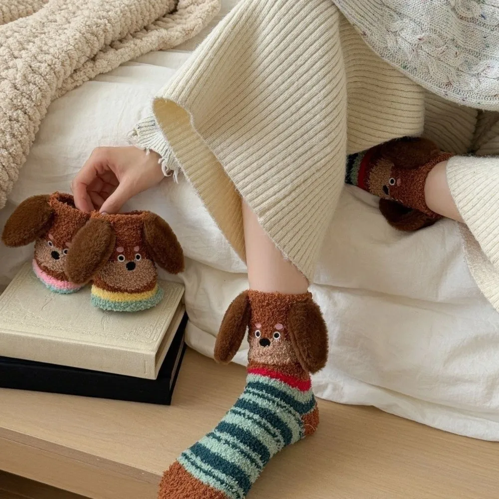 الكرتون شريط آذان الجرو المرجان جوارب من الصوف البولكا نقطة الدافئة النوم الجوارب أفخم لينة الكلب رشاقته المخملية الجوارب الفتيات