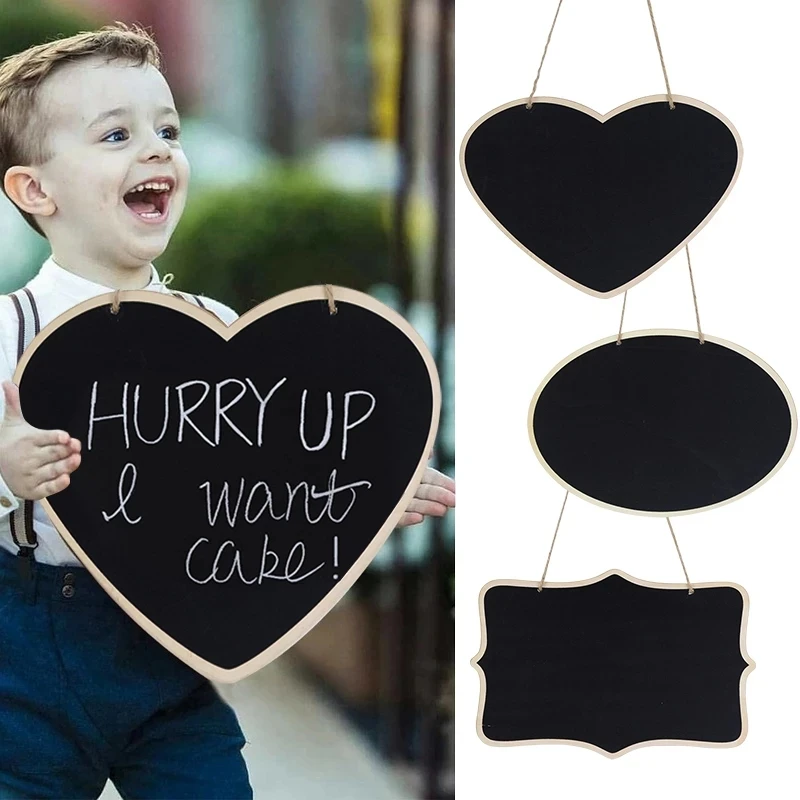 Rustic Wedding Decoration Wooden Blackboard Sign Heart Shaped Hanging Chalkboards Message Board For Wedding Mr Mrs Photo Props