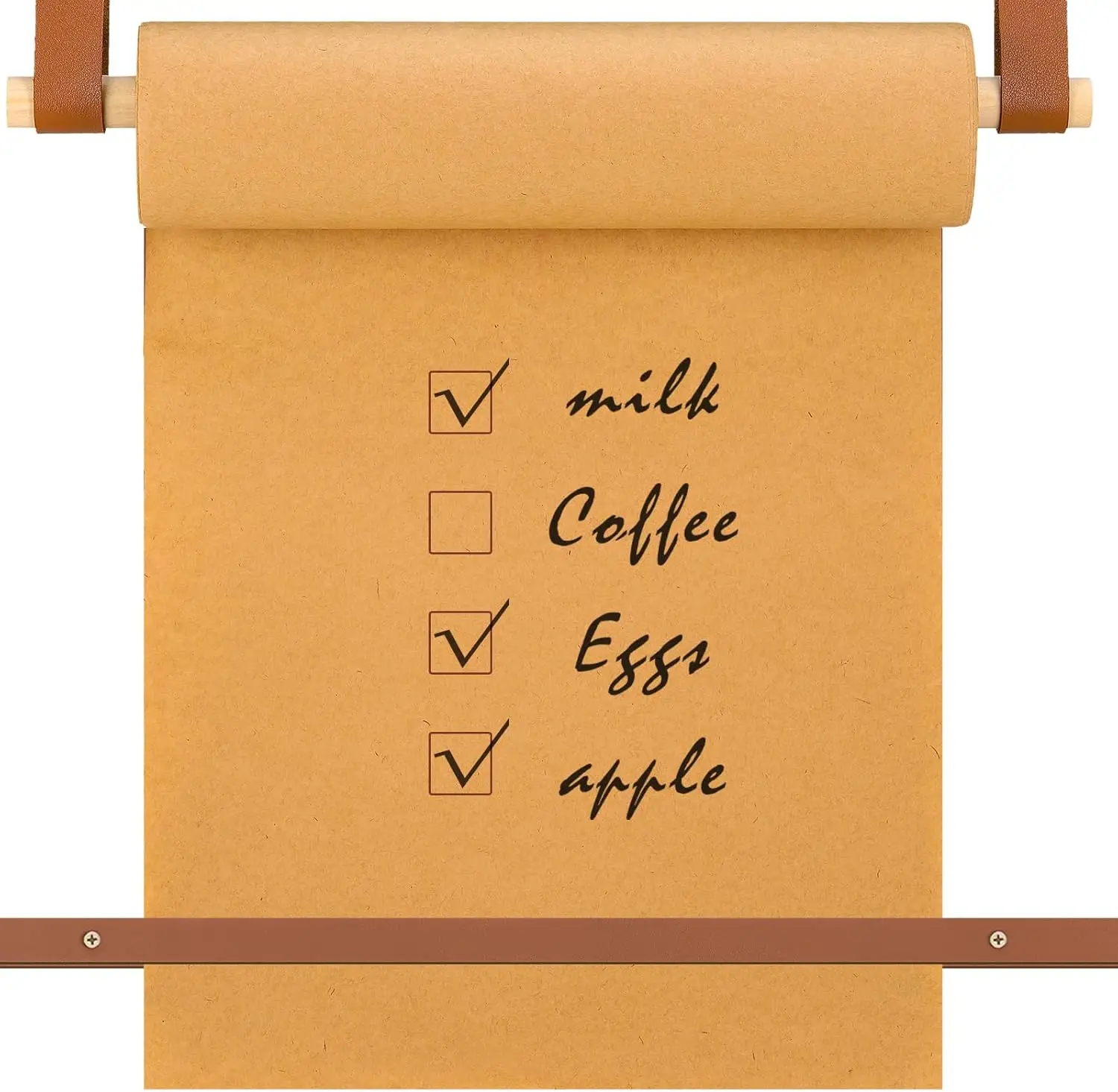 

17 Inch Kraft Paper Roll Dispenser Wall Mounted 30 Meters Brown Butcher Paper Holder with Leather Straps for Grocery List, Memo