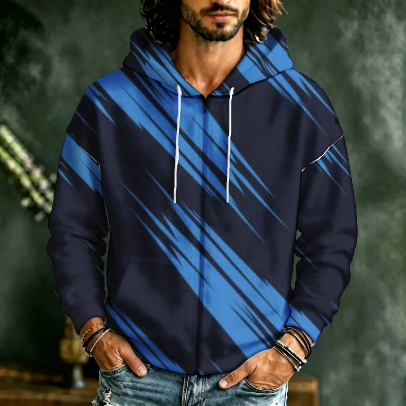 Street Fashion Definition - Men Zip Hooded Sweatshirt 3D Halftone
