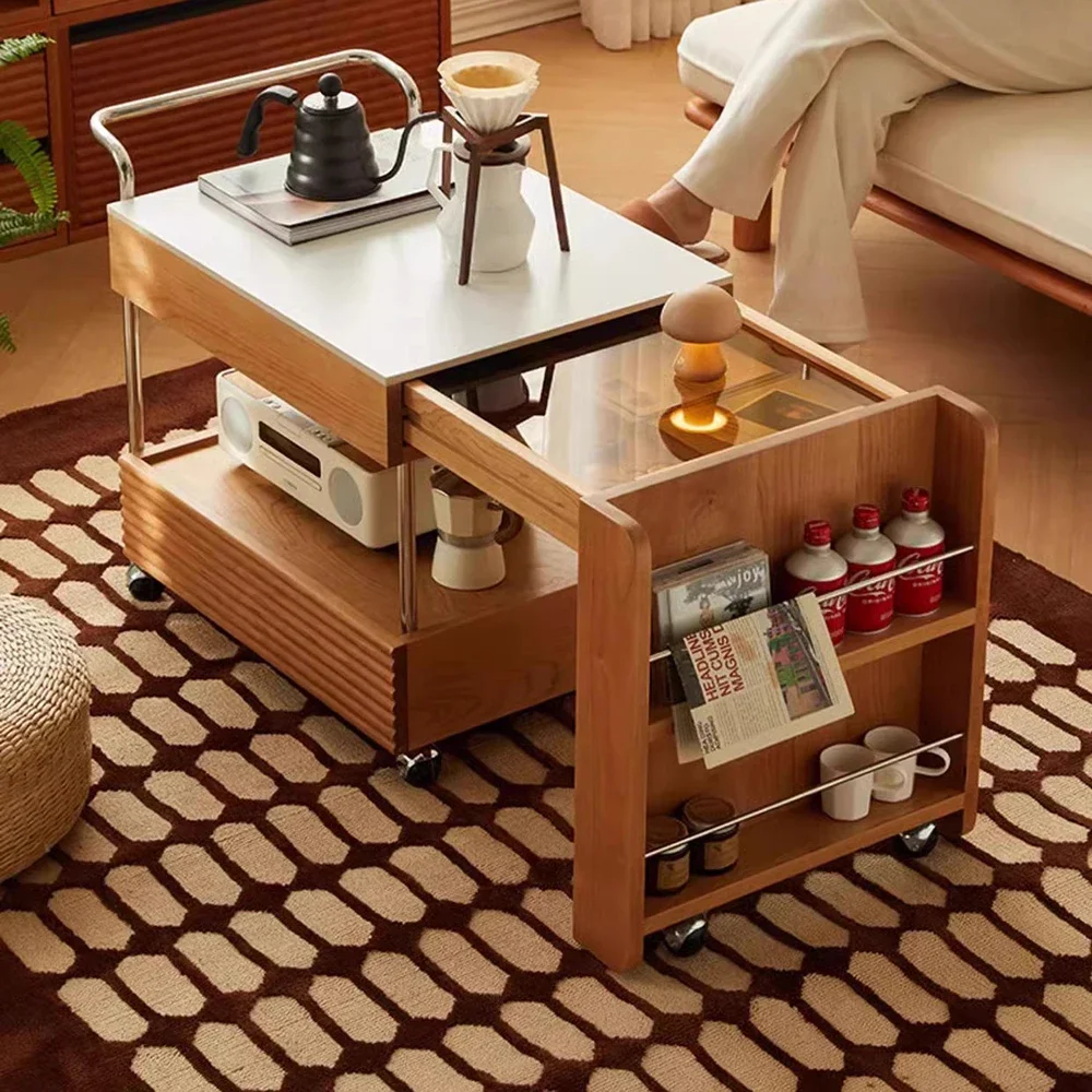 

Vintage Decoration Coffee Table With Storage Wheels Living Room Mobile Coffee Table Extendable Design Table Basse Furniture