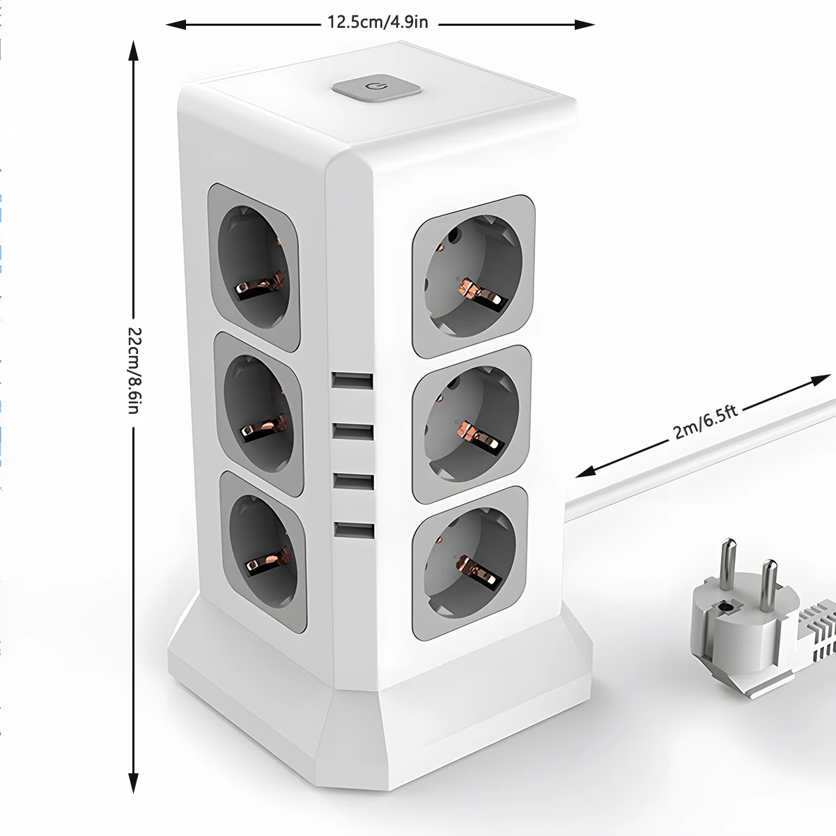 Power Strip Vertical Multi Electic Socket EU 12 Outlets 4USB Ports Fast Charging 6.5Ft Extension Cable Surge Protector For Home