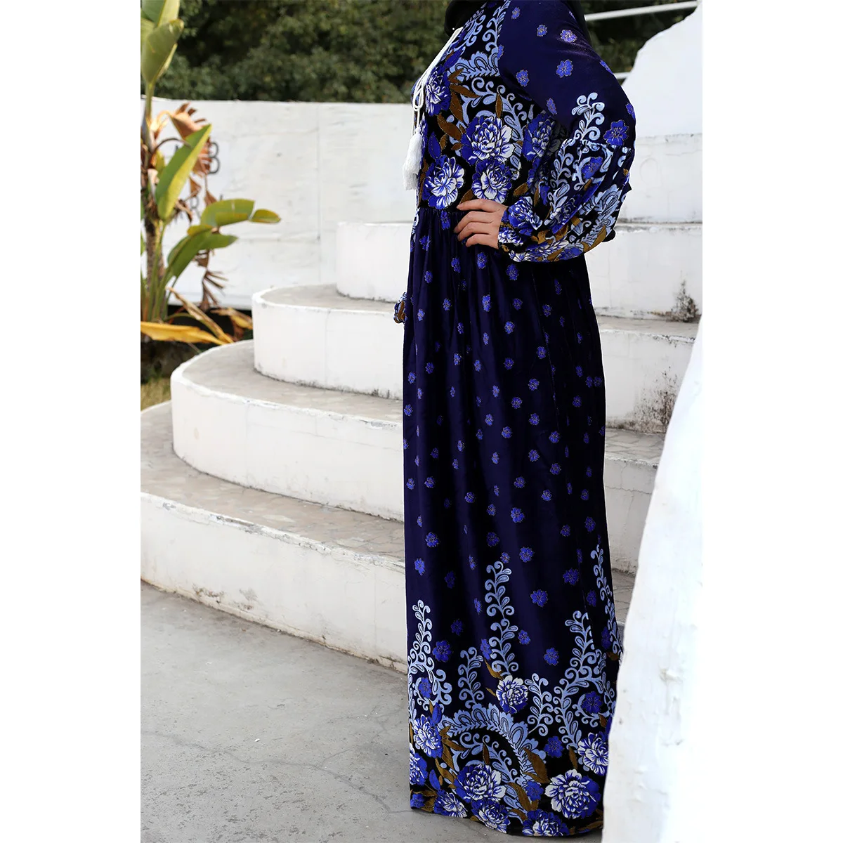 Plus-size Loose Dress for Women Corduroy Muslim Dress Women Autumn Winter Print Women Clothes Arab Turkish Dresses Abaya Dubai