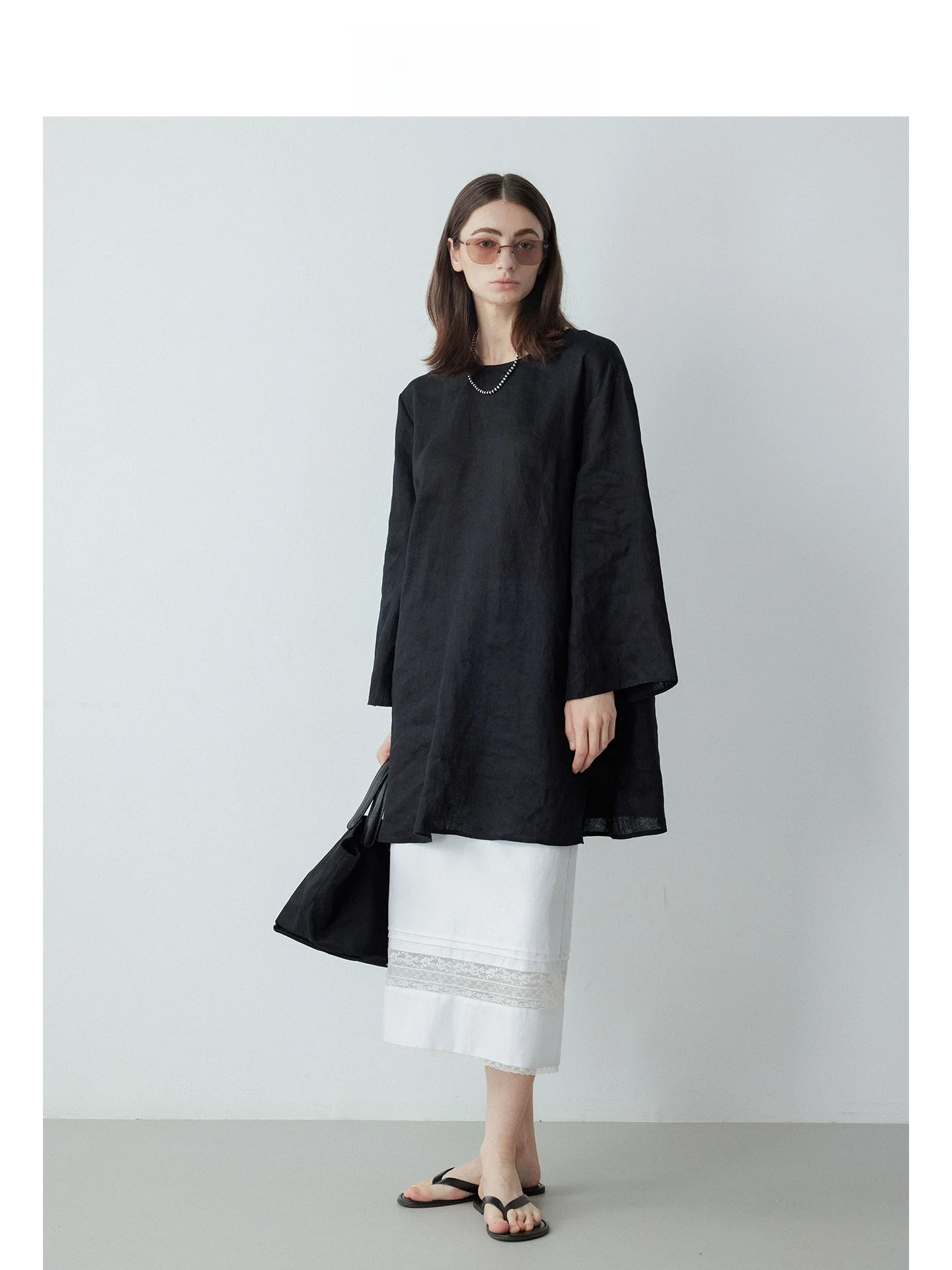 

DE Mincollection Lin Zhi Qing Lin Embroidered Cotton irt Large Oversized Bal round Ne Full Linen Women's Top