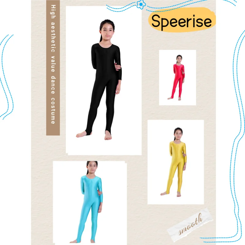 Speerise ガールズ長袖ダンスユニタード キッズバレエキャットスーツ スパンデックス体操用ストラップ付きハロウィンジャンプスーツ ショーステージ用
