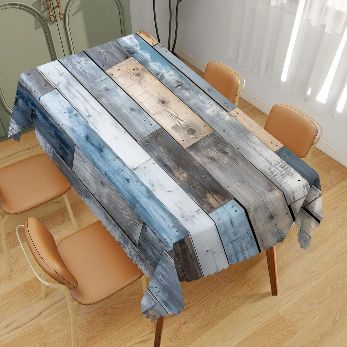خمر الخشب الحبوب مستطيل مفرش المائدة عطلة ديكور المنزل الطرف قابل للغسل ريفي خشبي الملمس مفارش طاولة المطبخ ديكور للطاولات #5