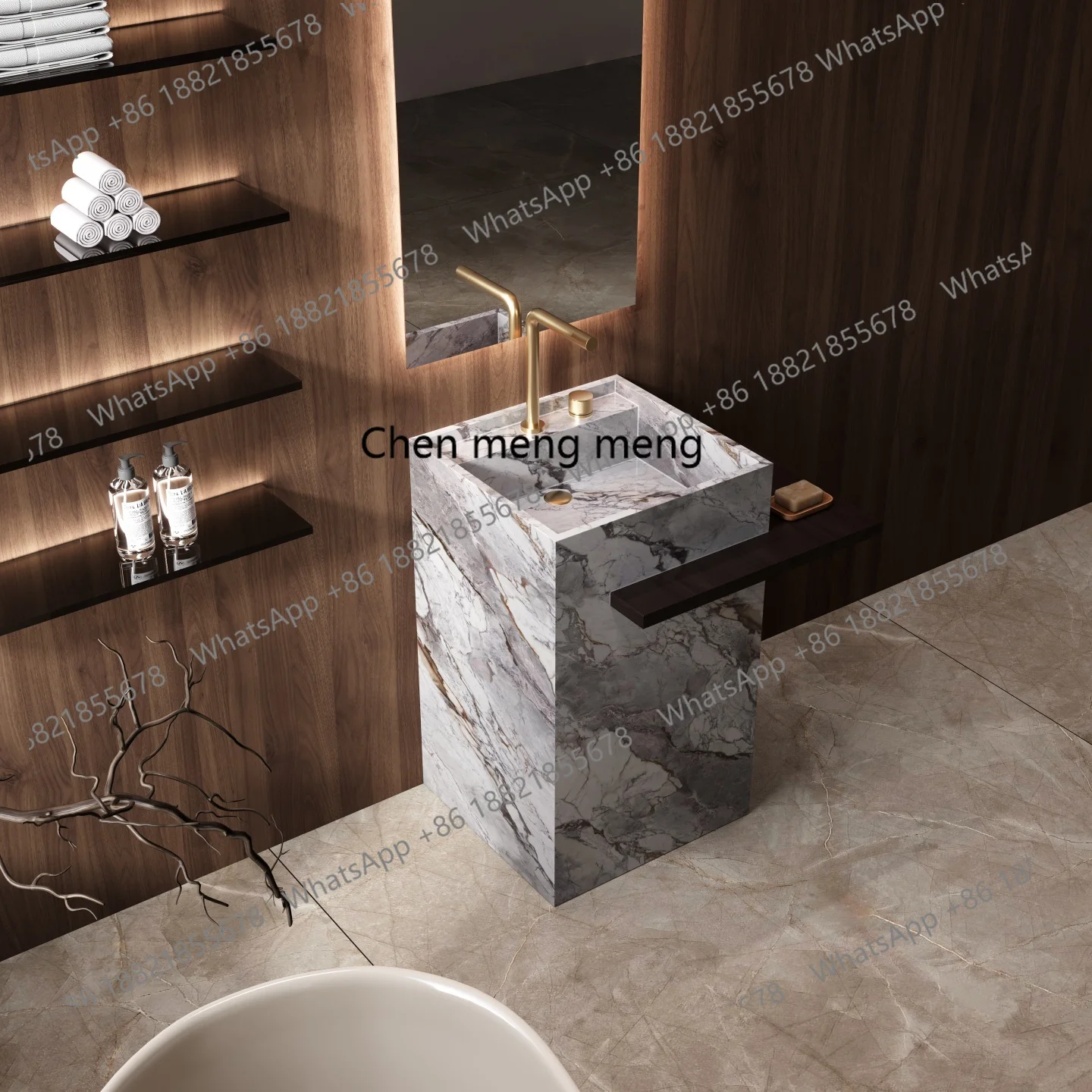 

Slate column basin, hand and face integrated hotel villa outdoor courtyard floor-to-ceiling balcony