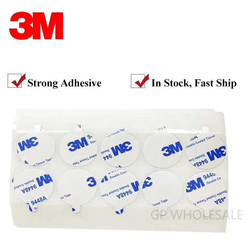 100 Circles 3M 9448A White Double Sided Adhesive Round Sticker Diameter=24.5mm, with Remove Tab