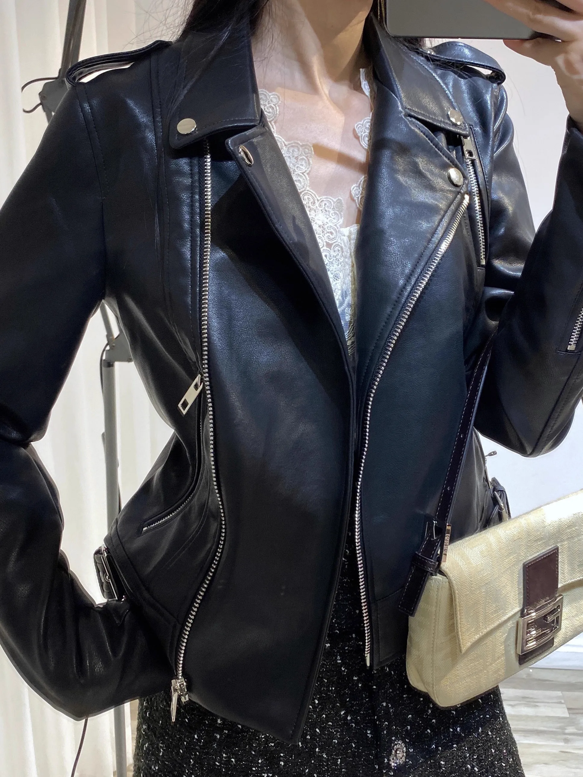 Bla PU-Leder Jaet Damen Commuter Sle Loose Fit Ort Mantel Pure Color Long Sve Reißverschluss Chinesische Produktion