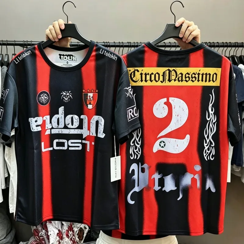 Red Black Graffiti Faded Stripe No.2 Mesh Jersey UTOPIA Cactus Jack Tshirt Breathable Sports Quick Drying Short Sleeve Men Women