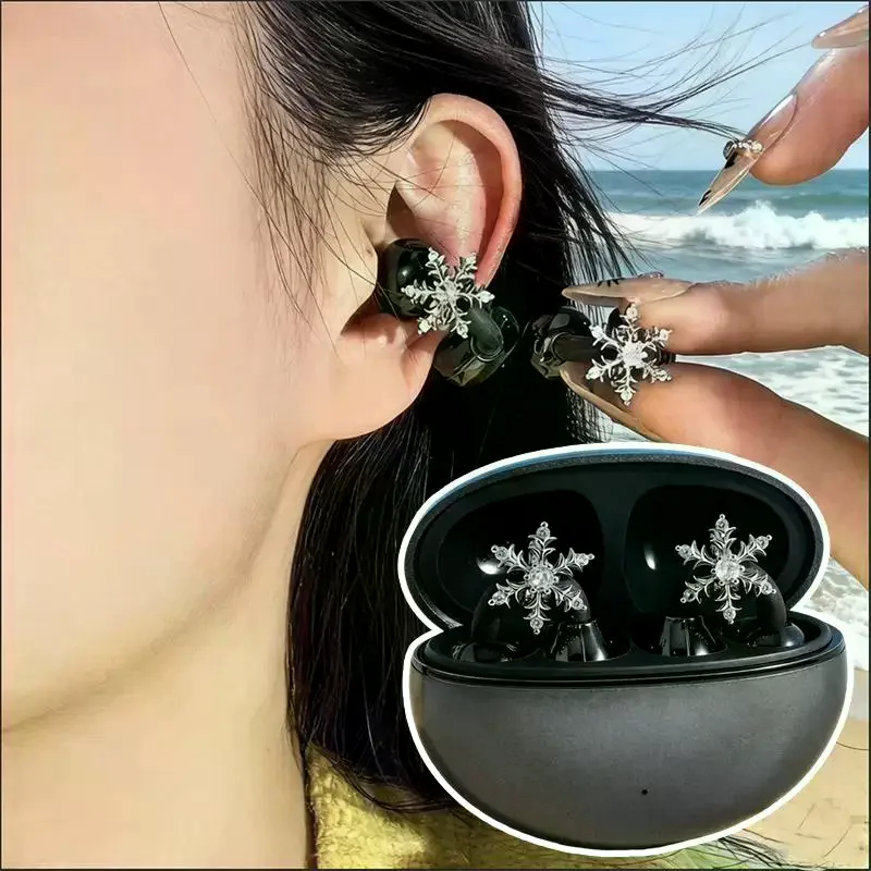Bling Snowflake Shaped Cubic Zirconia Earbud Charms Earphone Clip On Decorative Accessories For Open Ear Wireless Headphones