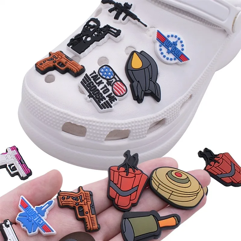 1pcs Pins for Crocs Charms Shoes Accessories Gun Decoration Jeans Women Sandals Buckle Kids Favors Men Badges Boy Girl Gift