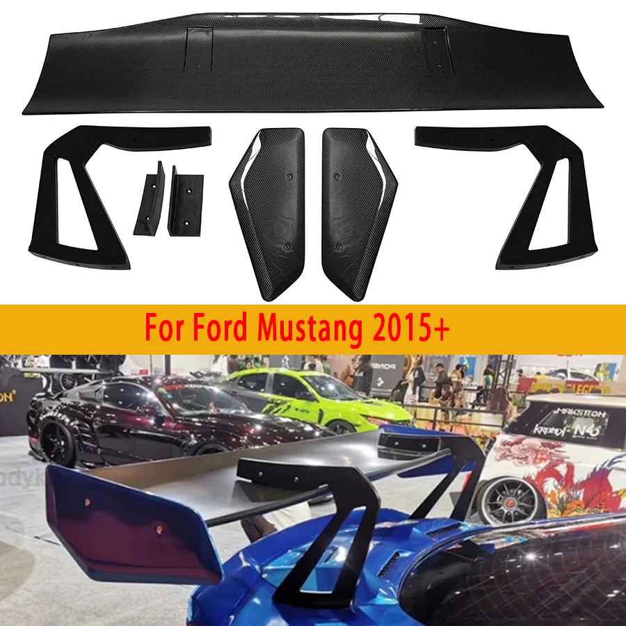 For Ford Mustang 2015+ GT Carbon Fiber Tail fins Rear Trunk Spoiler Guide Wing Rear Wing Car Accessories body kit