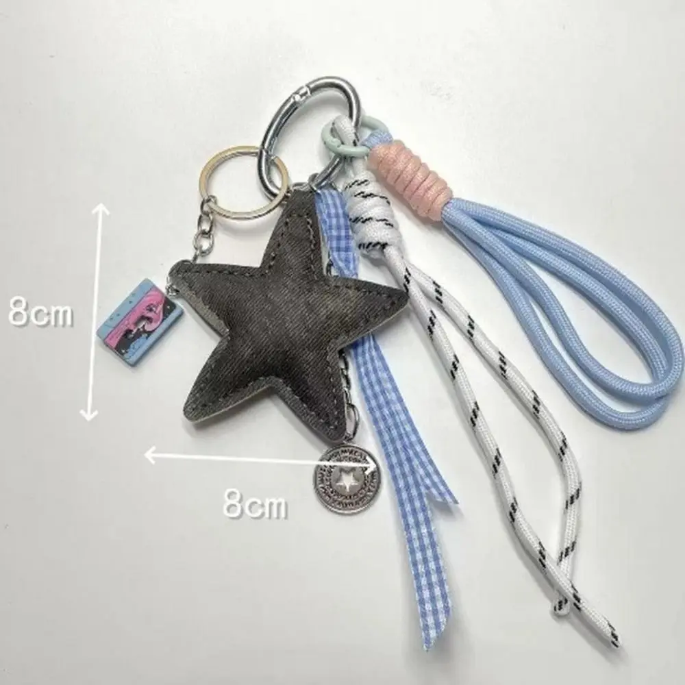 Braided Rope Star Bag Pendant Leather DIY Five-Pointed Star Keychain Star Key Holder for Handbag Purse Backpack Accessories