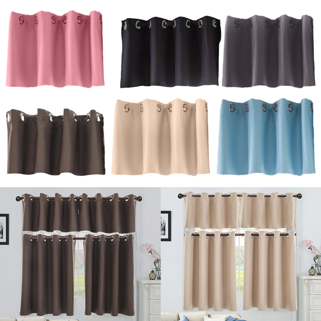 Solid Blackout Short Valance Curtains Kitchen Window Tiers Treatment Decor