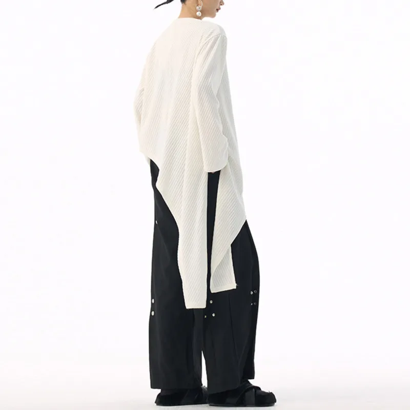 HKSH Primavera Autunno Nuove Donne Magliette e camicette Design Asimmetrico Colletto Rotondo Maniche Lunghe Twill Split Chic Alla Moda Elegante Casual HK16077