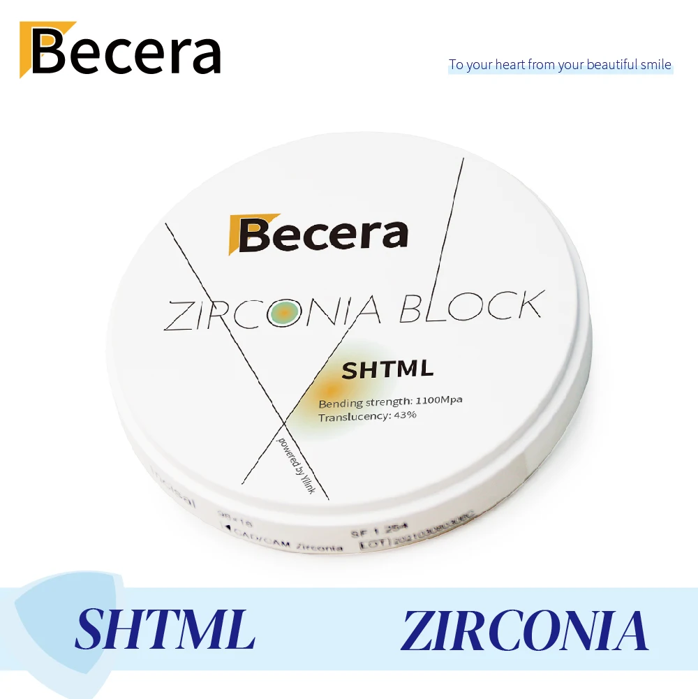 Becera Dental SHT Mutilayer Zirconia Block 1100Mpa Vita 16 Color Gradient Materials for Implant And Bridges Open Cad Cam System