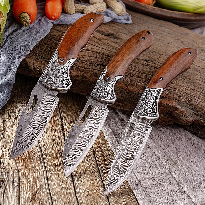 Damascus Steel Kitchen Folding Multi Purpose Knife Fruit Knife Handle Meat Knife Beef and Mutton Peeling Knives