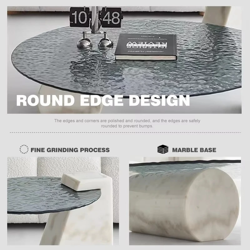 Meja Kopi Kaca Temper Berkualitas Tinggi Ruang Tamu Meja Bundar Rumah Tangga Kombinasi Meja Tengah Modern dengan Alas Marmer