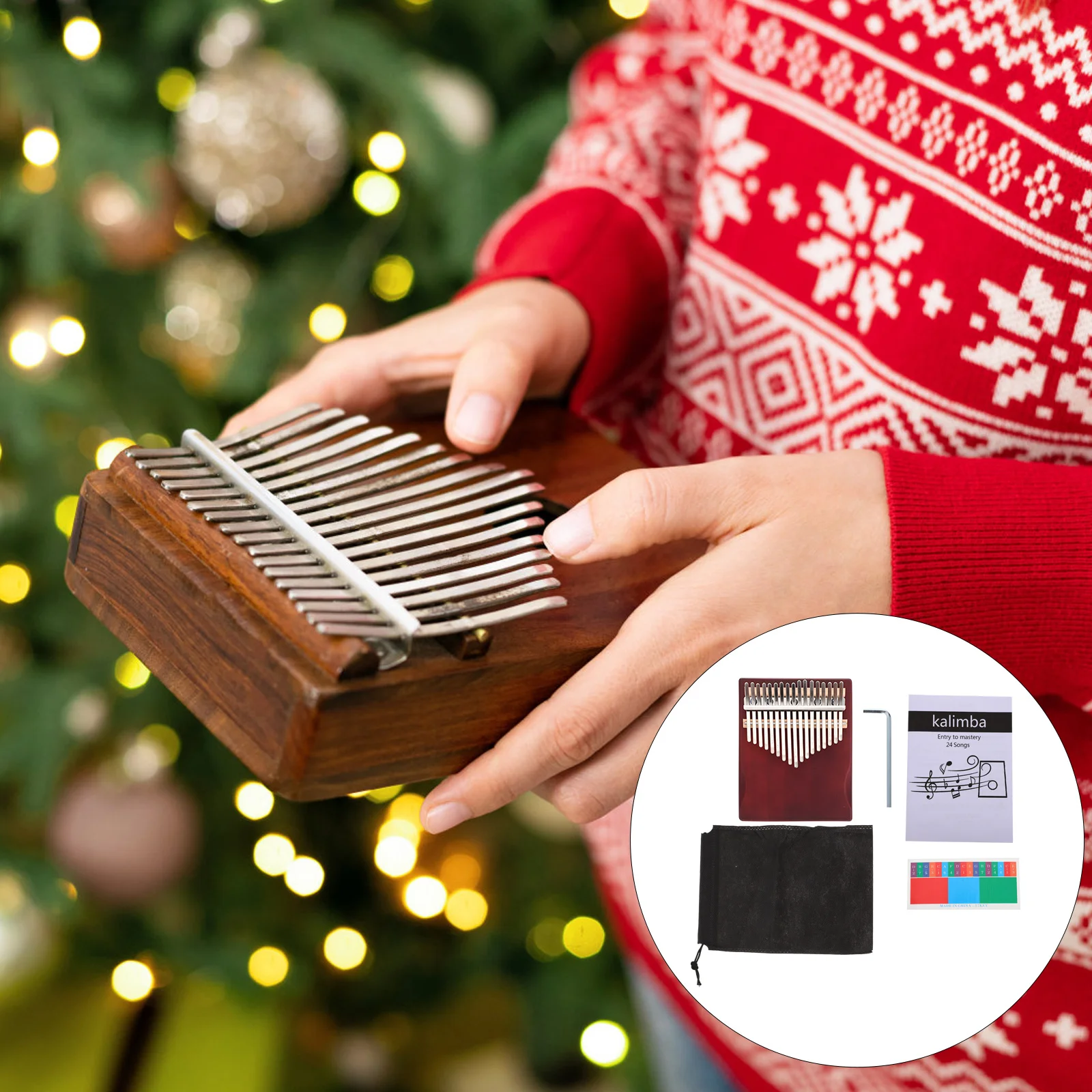 

1Set Portable Wooden Kalimba 17-Tone Beginner Thumb Piano Finger Piano Small Music Instrument for Practice Portable Kalimba