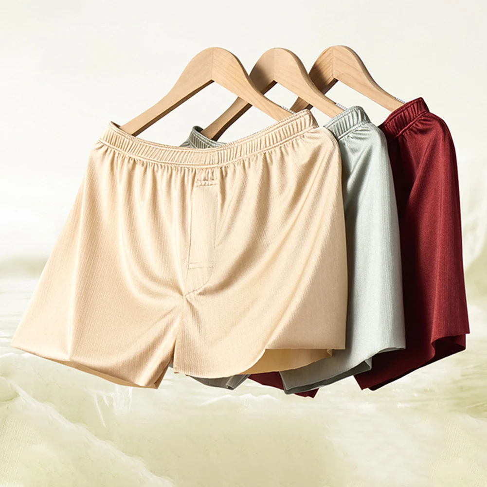 

Men Gold Satin-like Smooth Underwear Boxer Shorts Loose PlusSize Sleepwear Trunk Loose Cool Breathable Sleepwear UnderPants