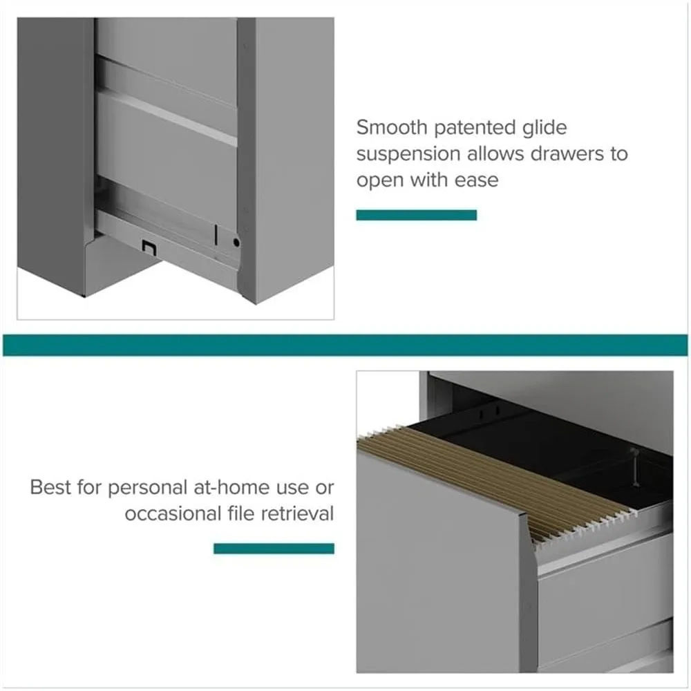 Modern Vertical 3-Drawer Metal Filing Cabinet with Lock, Silver - Secure Storage for Office Documents