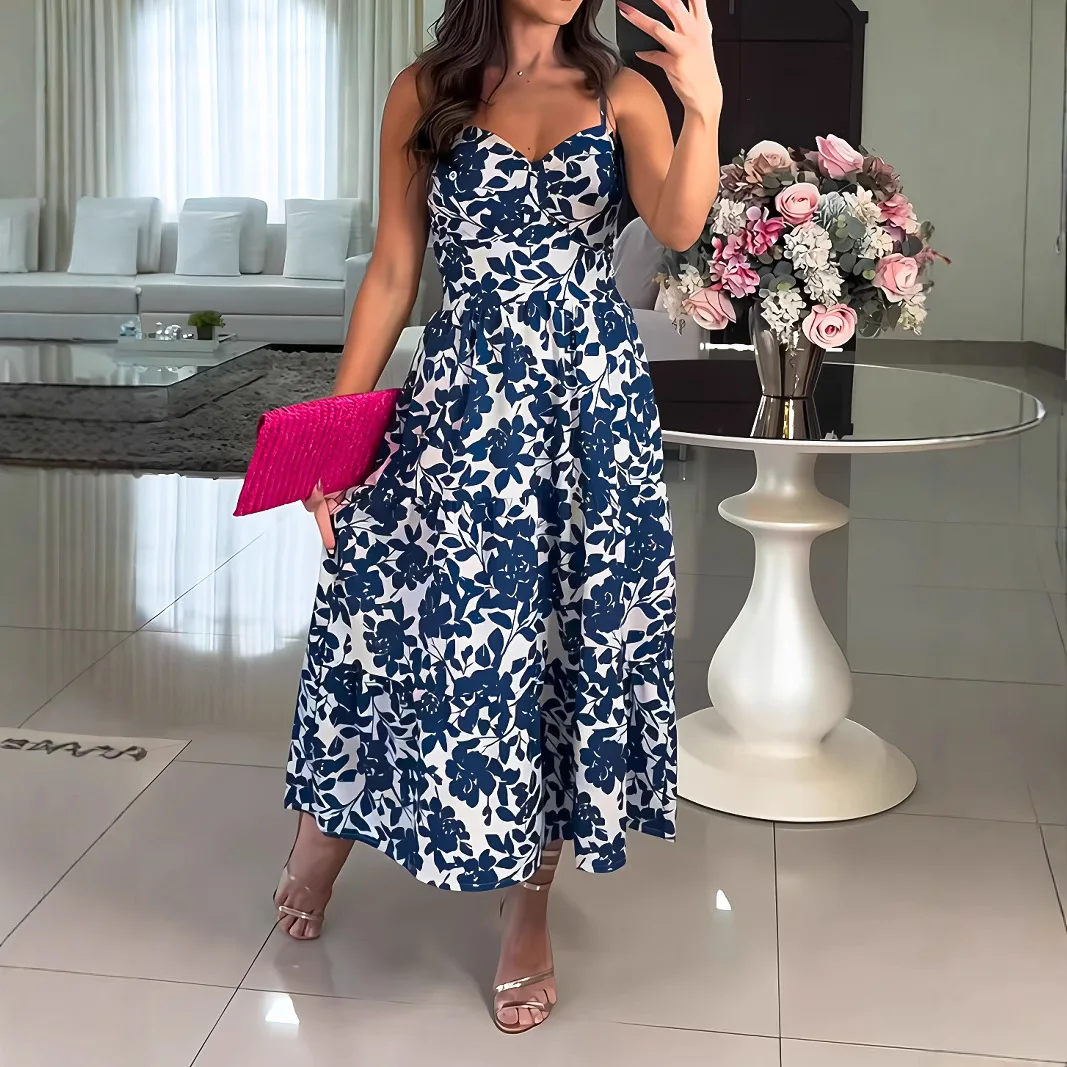 

Sling Dress Women Long Dresses Print Beach Vestidos Streetwear V Neck Sleeveless Elegant Wedding Y2k Party Night Sexy 2025