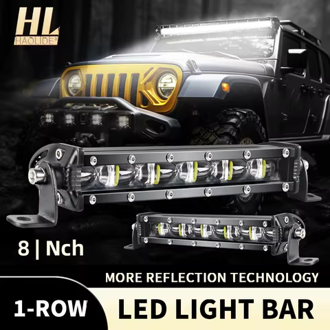 HAOLIDE 8INCH 1 Row Utral Slim Led Light Bar Driving Light 6000k White 6D for Car Tractor Suv Truck Boat 4WD 4x4 off-road use