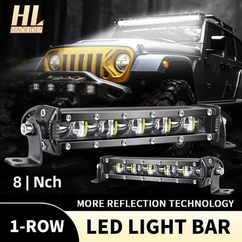 HAOLIDE 8 pulgadas 1 fila Utral Slim barra de luz Led luz de conducción 6000k blanco 6D para coche Tractor Suv camión barco 4WD 4x4 todoterreno ATV
