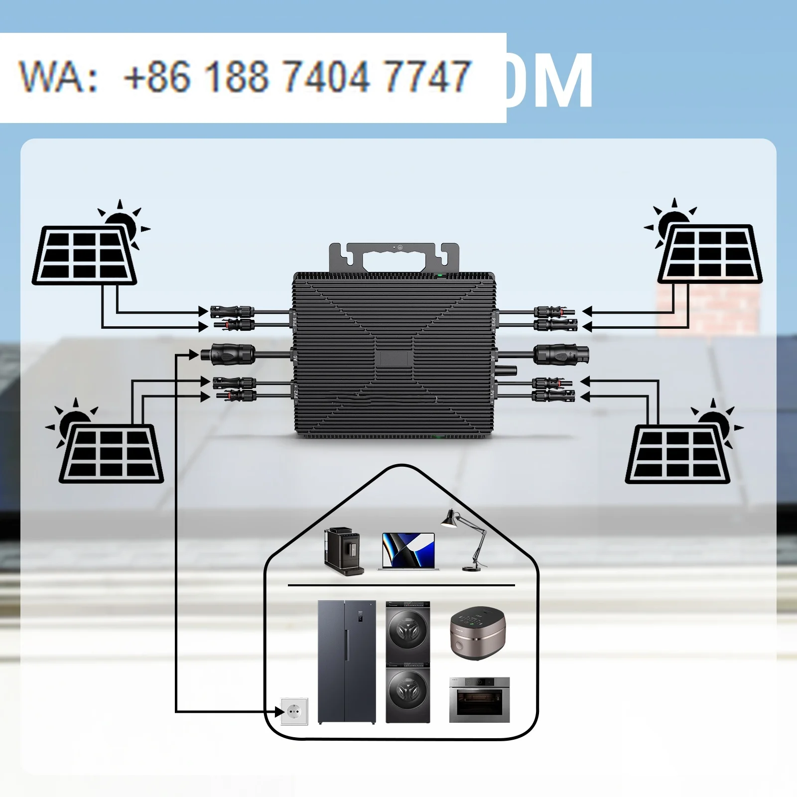 800W 220V Solar Micro Inverter WiFi APP Monitoring Euro Plug On-Grid MPPT Controller Single Phase Pure Sine Wave Output 95%
