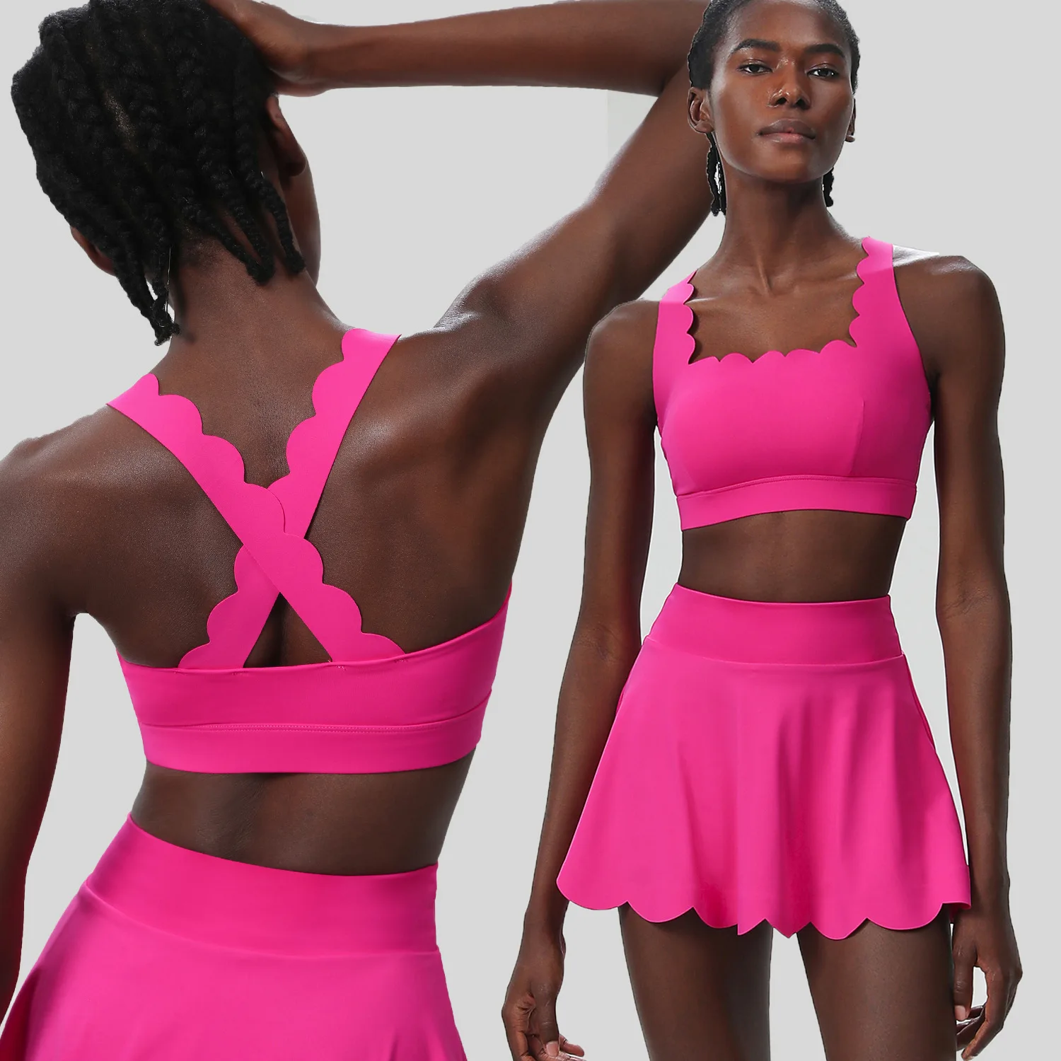 Women Summer Tennis Clothes Solid Color Outdoor Gym Running Suit Breathable Quick Dry Workout Short Sportswear Female Yoga Set image 2