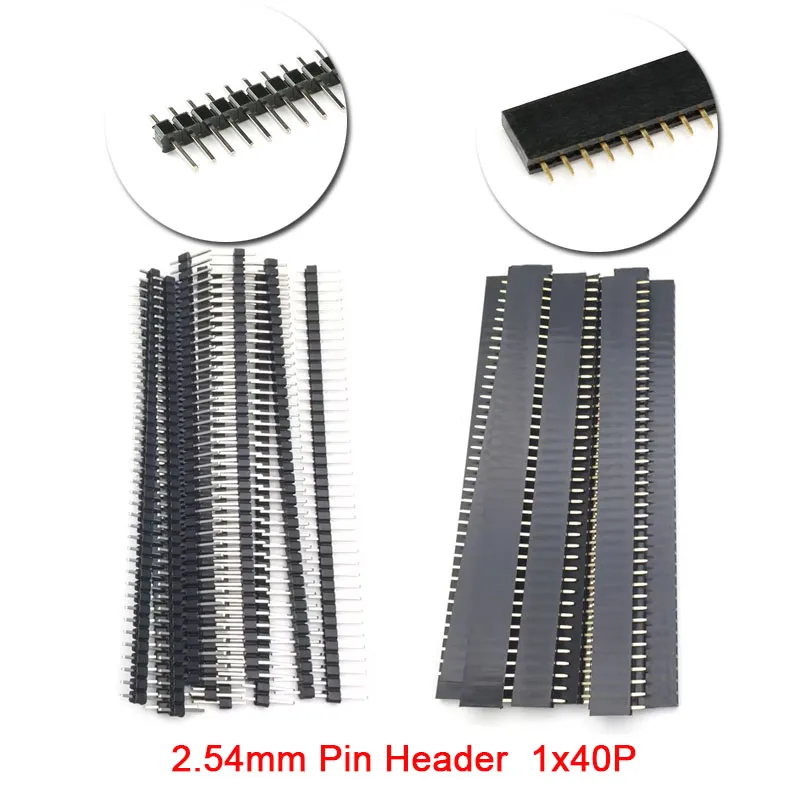 10 sztuk - 2 sztuki 40-pinowe 1x40 Jednorzędowe męskie i żeńskie złącza pinowe 2.54 z możliwością zerwania, listwa złącza PCB JST do Arduino, czarne