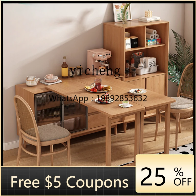 

ZZ ZF Folding Dining Table Sideboard Cabinet Wall Integrated Small Apartment Home Living Room Solid Wood Rotatable Retractable