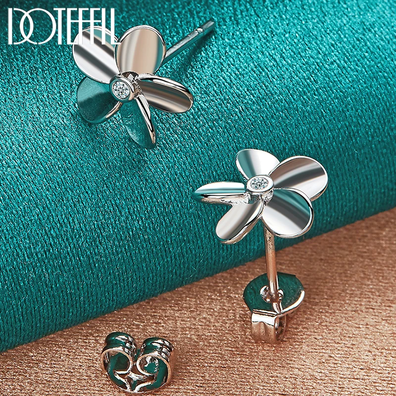 

DOTEFFIL 925 Sterling Silver Five Leaf Flower AAA Zircon Stud Earrings For Woman Wedding Engagement Fashion Party Charm Jewelry