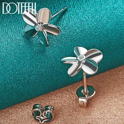 DOTEFFIL 925 Sterling Silver Five Leaf Flower AAA Zircon Stud Earrings For Woman Wedding Engagement Fashion Party Charm Jewelry