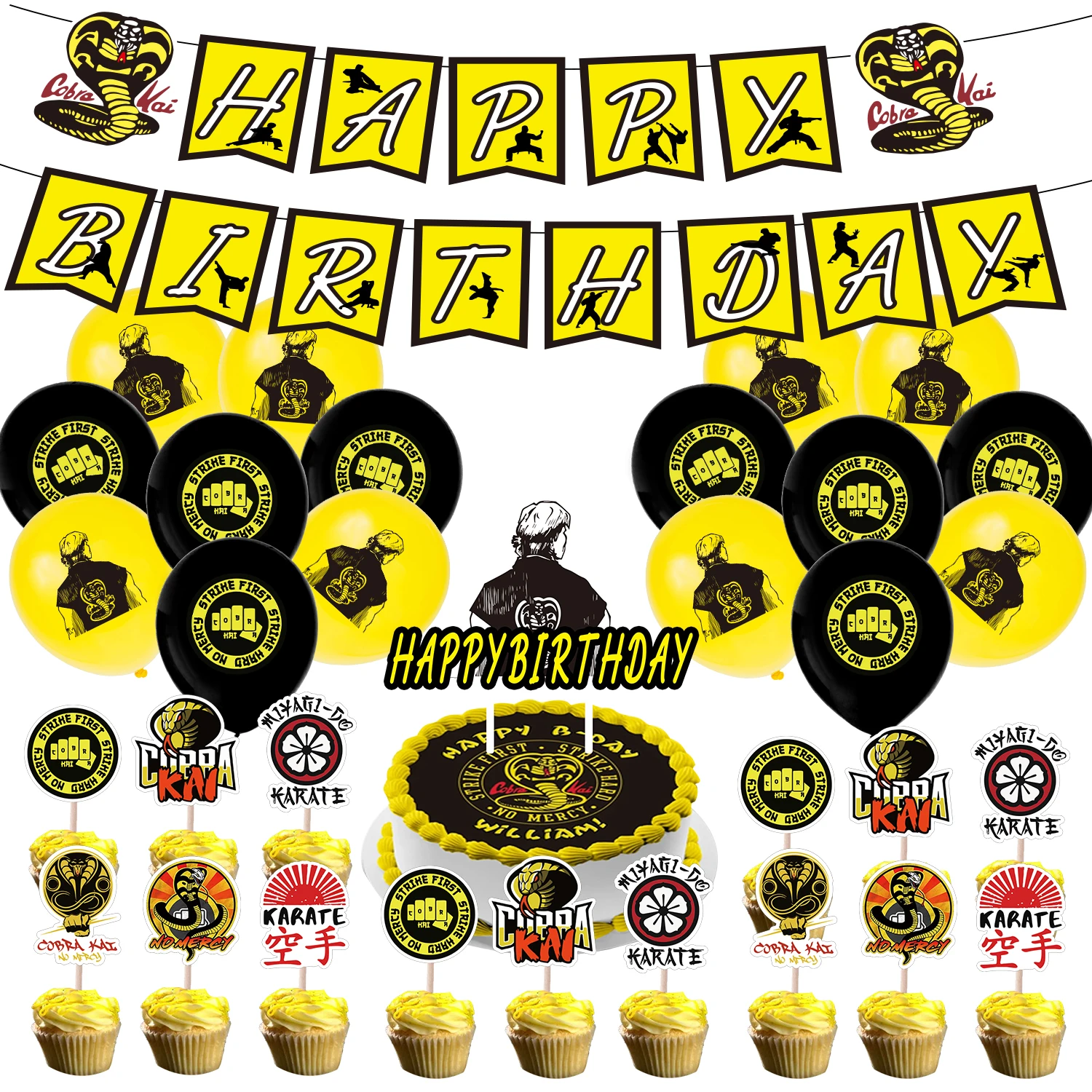 Cobra Kai Snake Vntage  Party Decorations Banner Balloons Caketopper Birthday Movie Show Party Supplies set Favor