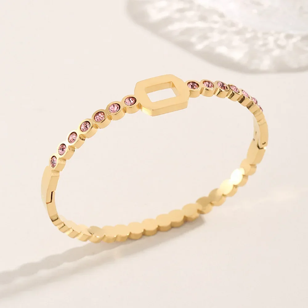 

Chic 316L Stainless Steel Big White Square Zircon Bangles Bracelets for Women New Luxury Wrist Waterproof Jewelry