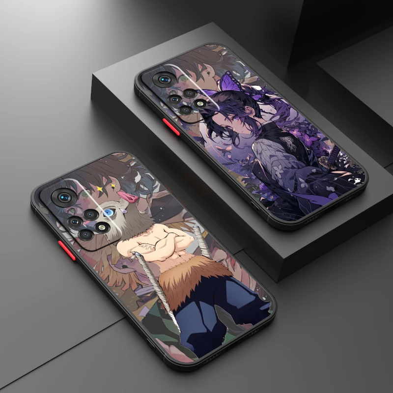 Ghost Slaying Blade Cartoon Frosted Translucent For Redmi Note 13 12 12S 12T 11 11T 11E 10 10S 9 Pro Plus 5G Soft Phone Case