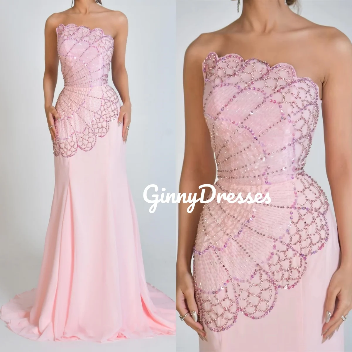 

Женские вечерние платья на заказ А-силуэта без бретелек Вечерние платья длиной до пола, расшитые бисером платья без рукавов на молнии