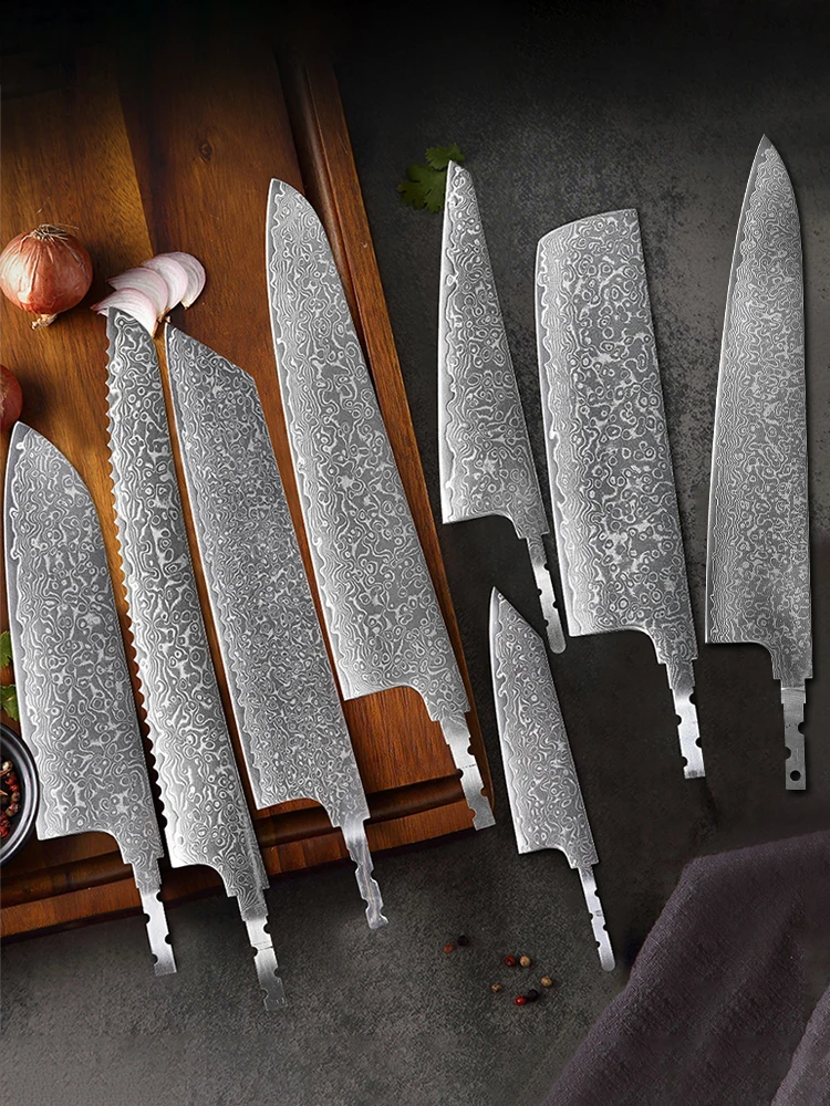 DASHWAY Japanische handgeschmiedete Kochmesser DIY Full Tang Blank Blade AUS-10 Damaststahl Küchenmesser DIY handgefertigtes Messer