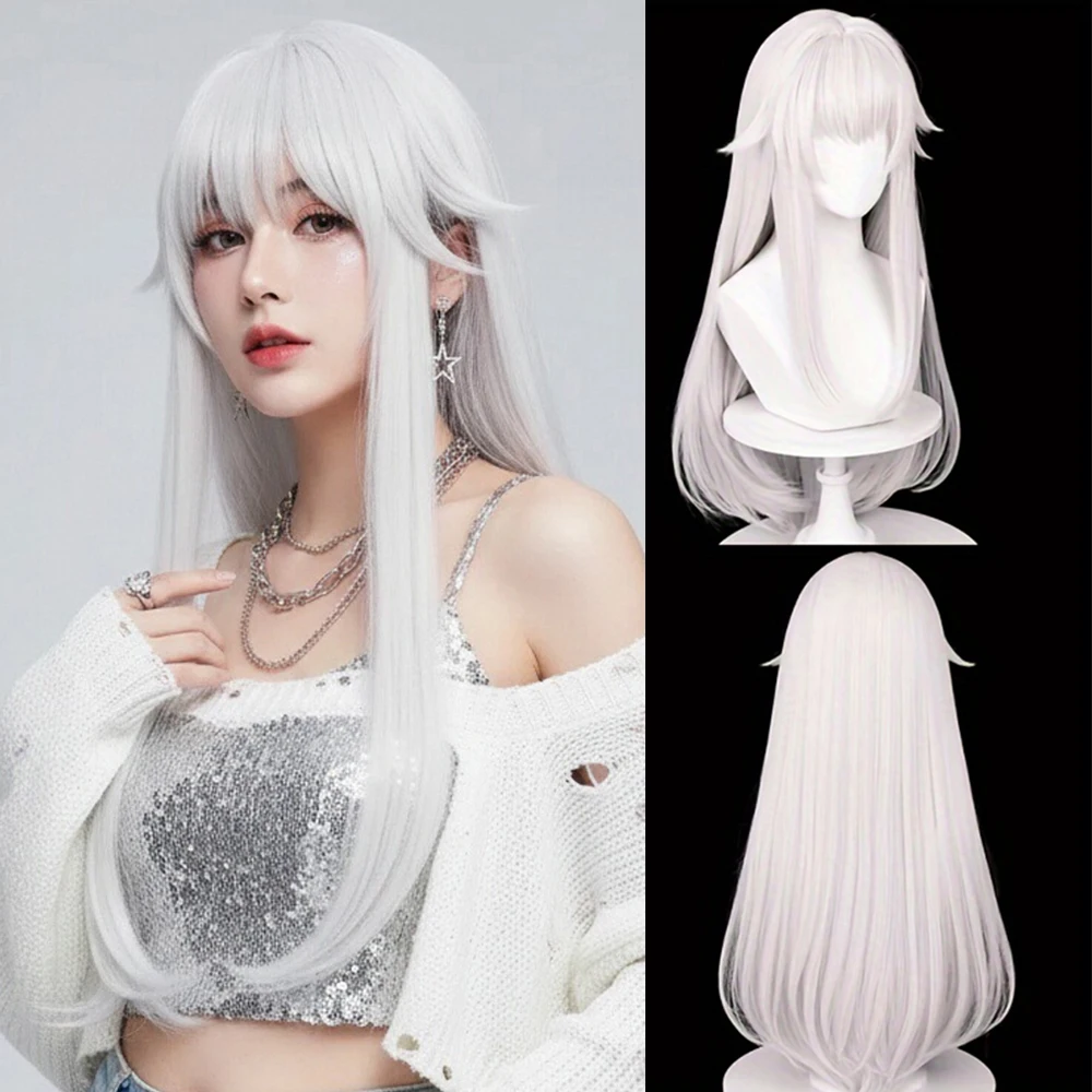 

Honkai: Star Rail Clara Wigs with Bangs Long Synthetic Straight White Game Cosplay Fake Hair Heat Resistant Wig for Party