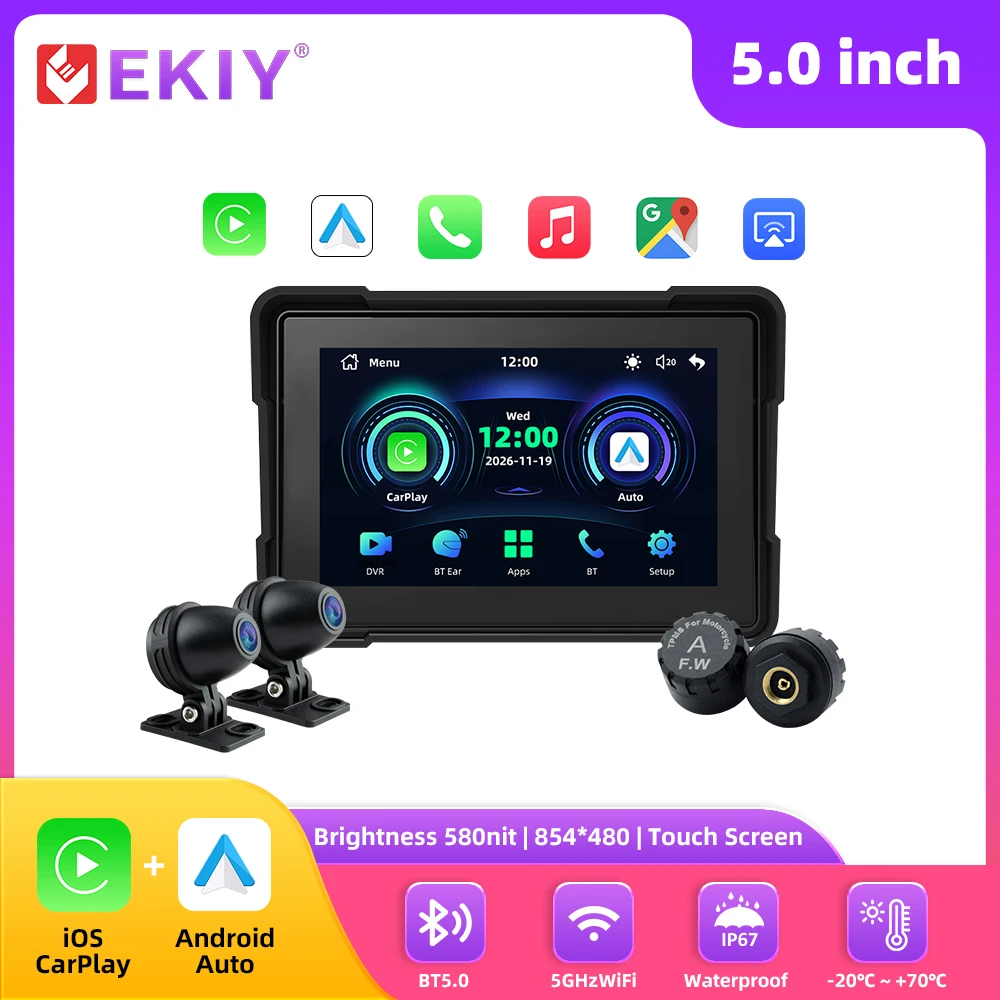 

EKIY 5 inch Portable Motorcycle Carplay Display Screen Moto GPS Waterproof Wireless Android Auto Carplay Motorcycle Navigation