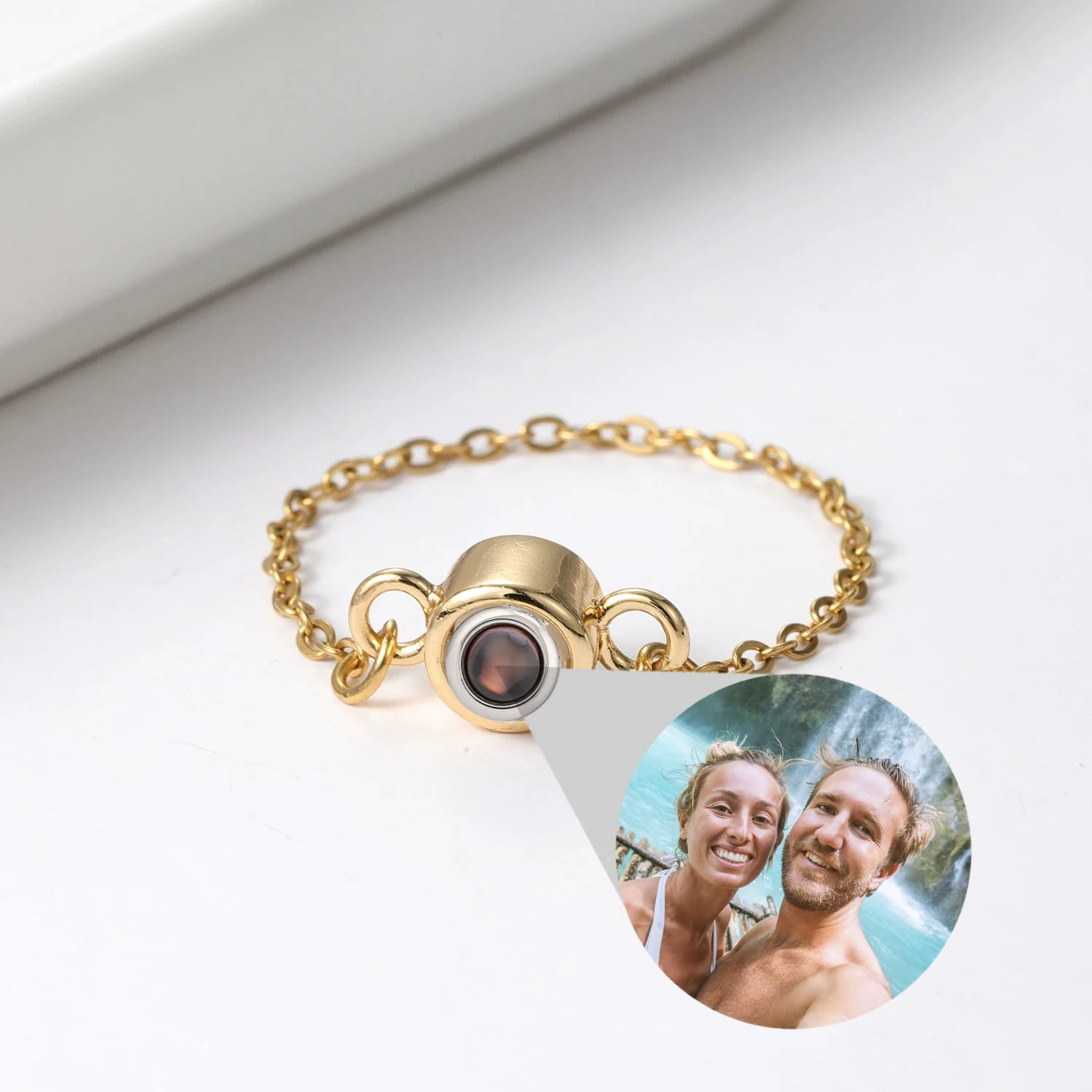 

Personalized Picture Projection Chain Ring Custom Photo Projection Ring Stainless Steel Women Jewelry Valentine's Day Gift