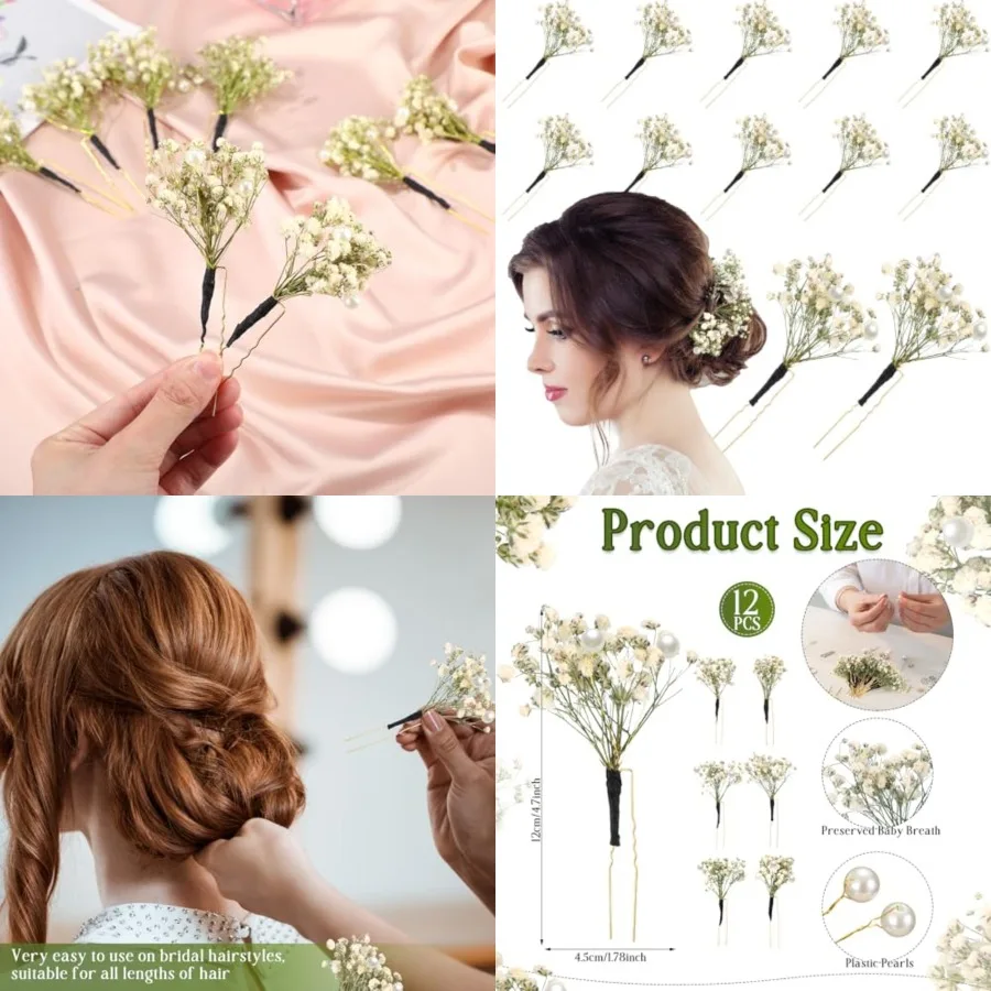 12 Pack Baby's Breath Wedding Hair Pins