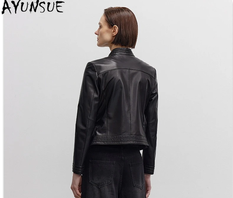 AYUNSUE リアルレザージャケット女性バイクコート天然シープスキン新ジャケット女性春秋服 Косуха Женская