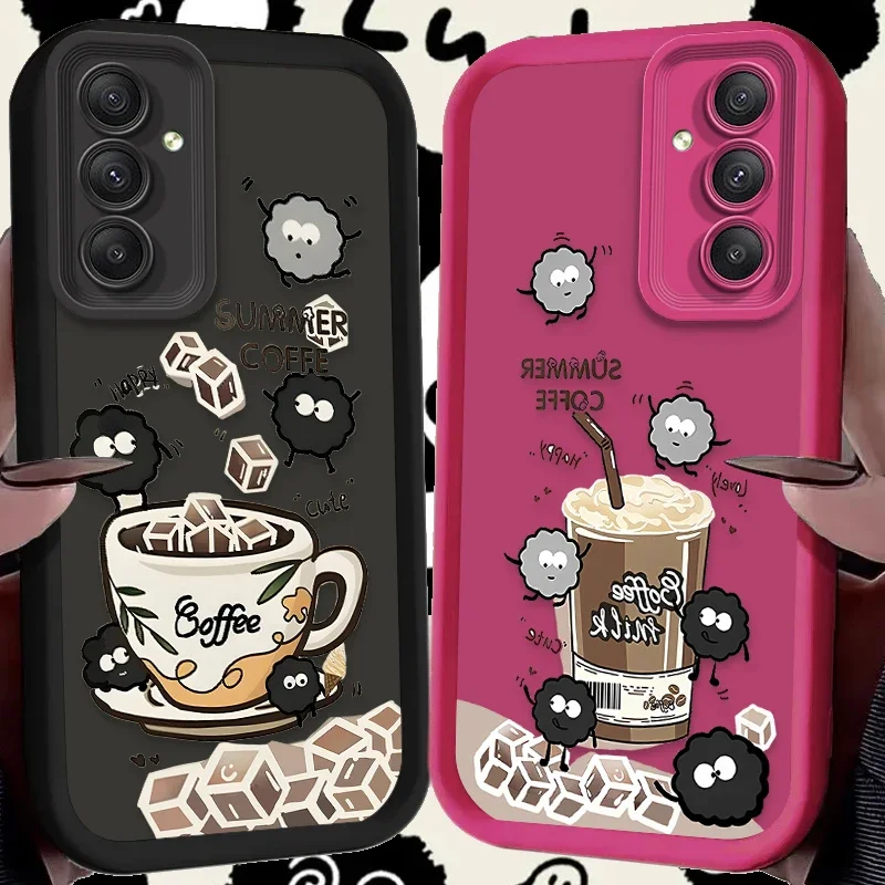 Coffee Black Monster Eggette Phone Case for Samsung Galaxy S24 S23 S22 S21 Ultra Plus FE A54 A34 A14 A73 A53 A33 5G Soft Cover