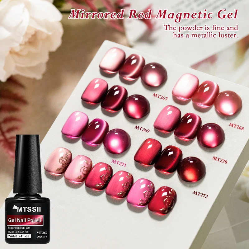 7 stücke Verspiegelte Rote Katze Magnetische Gel Nagellack Set Spiegel Effekt Magnetische Semi Permanent Soak Off UV Gel Lack Nagel liefert